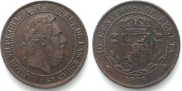 SPANIEN 10 Centimos 1875 CARLOS VII. PRÄTENDENT - Bronze vz
