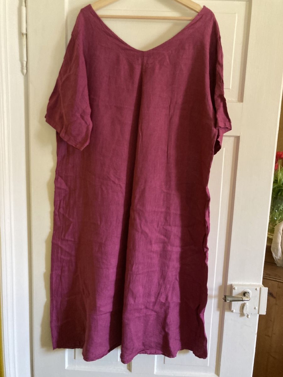 Vestiti: Bordeauxrotes Leinenkleid, 100% Leinen, XL – Usato da Luzern venduto da bettygreen 1