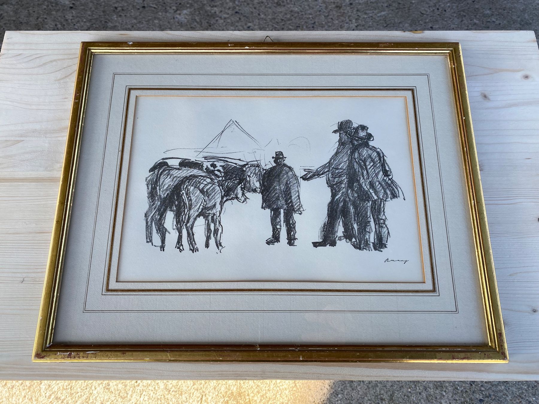 Glocken & Treicheln: schöne alte Lithographie von Viehmarkt – Gebraucht aus Feldbach von Olive1