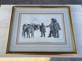 schöne alte Lithographie von Viehmarkt