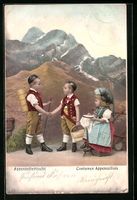 Kinder in Appenzellertracht vor Bergpano