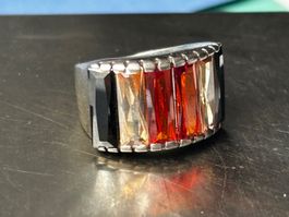 Silberring orange-weiss-braune Lamellen (50)