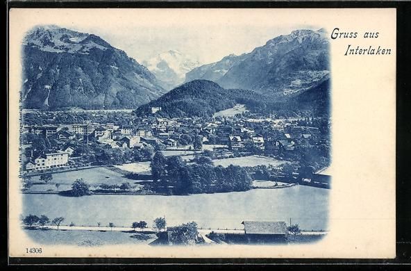 Ansichtskarten: Interlaken, Totalansicht mit Gebirgspano – Gebraucht aus Berlin von bartko-reher