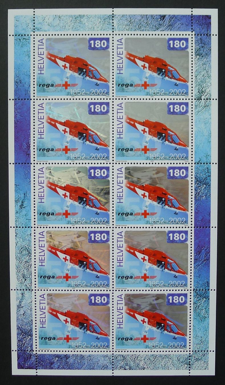 Alle Briefmarken: 2002, Rega Helikopter Nr. 1040, Zierbogen postfrisch** – Gebraucht aus Ebikon von SilvioFreund