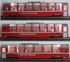 RhB 3 x Bernina Express Wagen mit Innenlicht Spur N Kato OVP