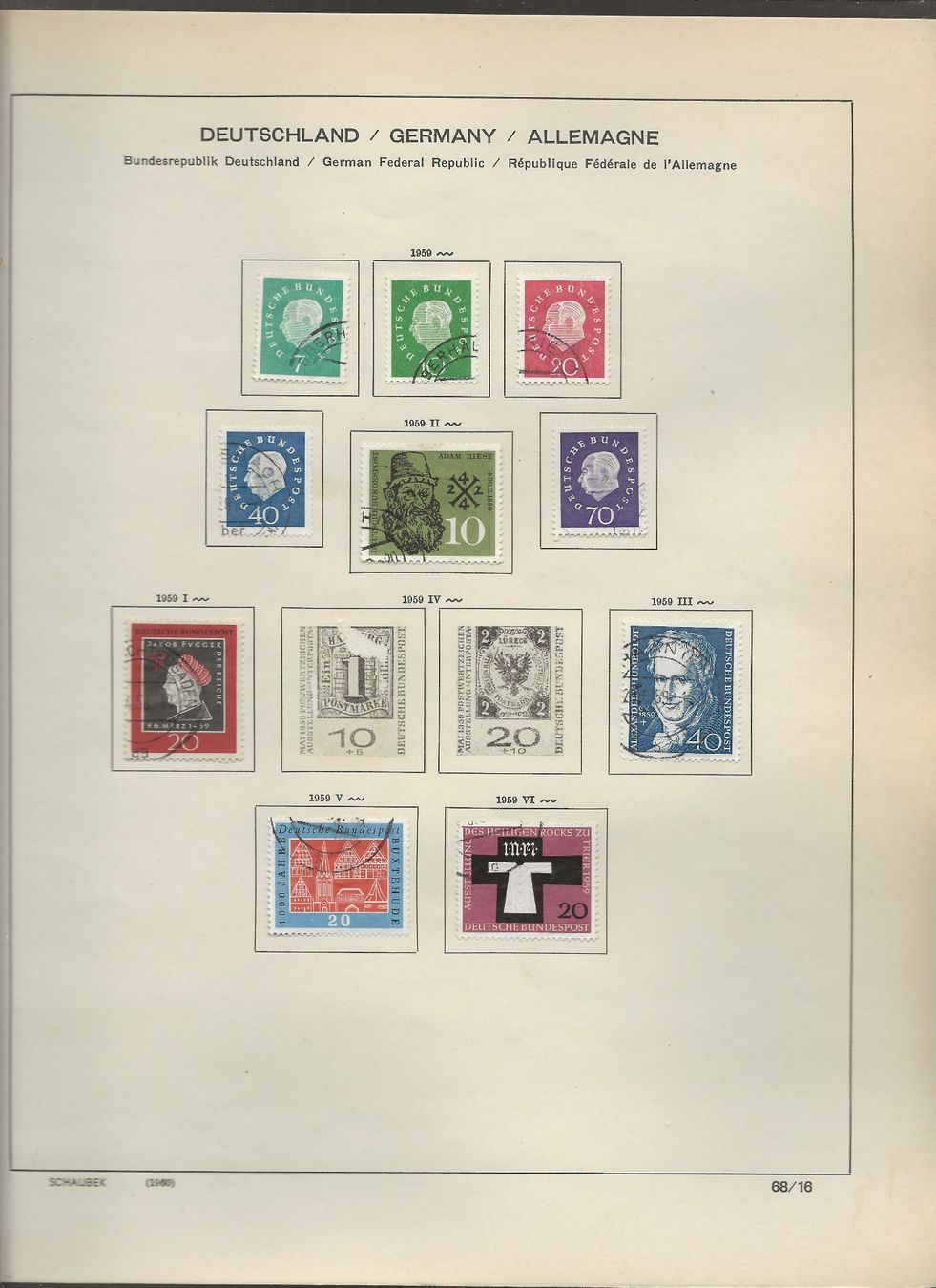 Alle Briefmarken: Marken Deutschland BRD 1959 bis 1962 – Gebraucht aus Au ZH von xelagreb01 1