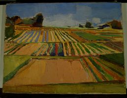 Jean Mercier Landschaft mit Feldern Oel auf Leinen