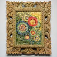 Superbe collage mosaïque en papier, signé du monogramme SB