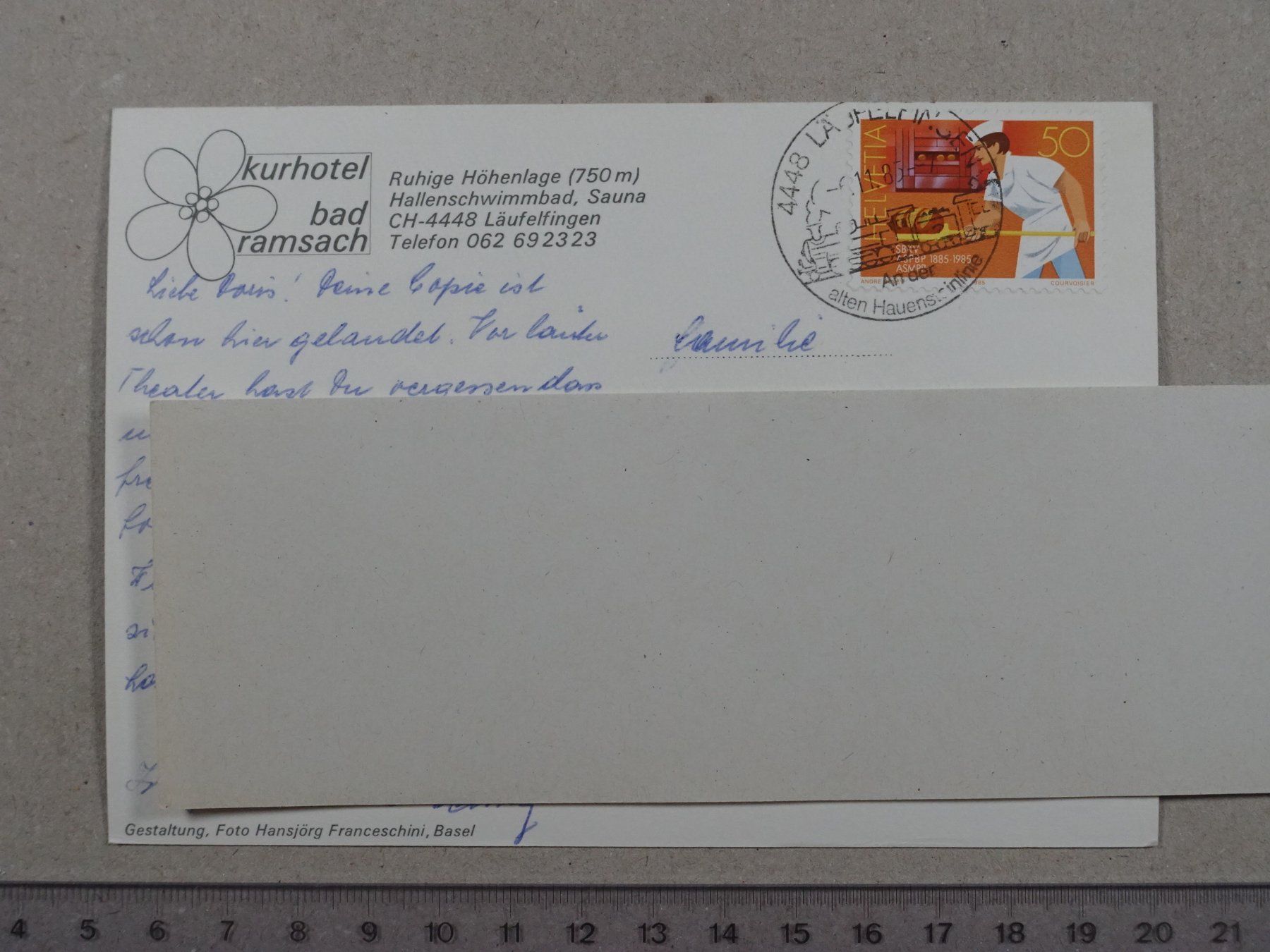 Cartoline postali: Läufelfingen, Kurhotel Bad Ramsach, 1985 – Usato da Lenzburg venduto da fh1 1