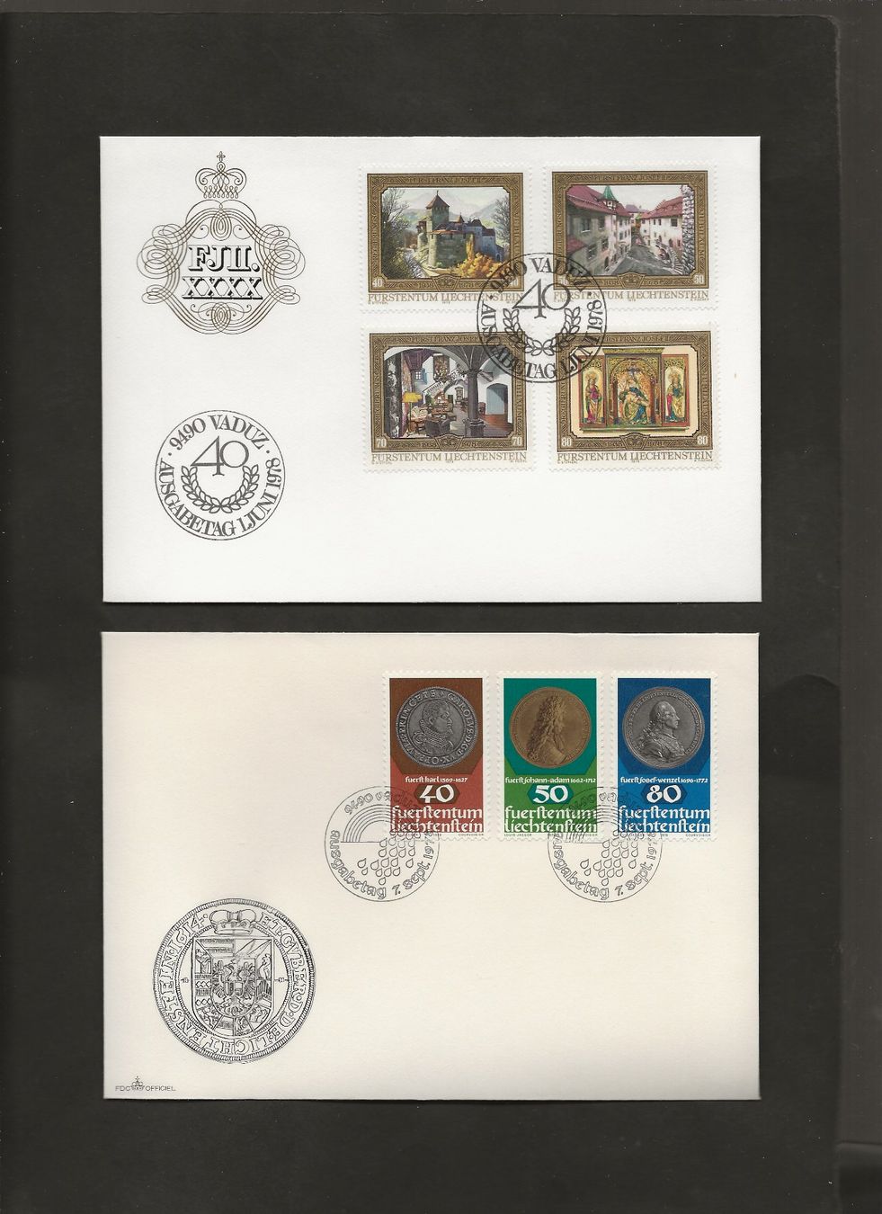 Tutti i francobolli: 16 FDC Liechtenstein 1978 bis 1980 – Usato da Au ZH venduto da xelagreb01 2