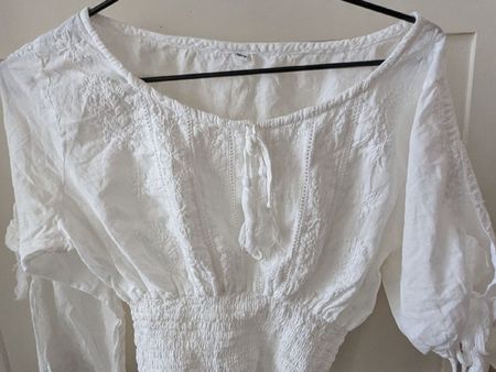 White Broderie Anglaise Blouse Size M Elasticated Waist