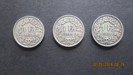 3x 1Fr. ab 1939 Silber tolle Patina !!!!