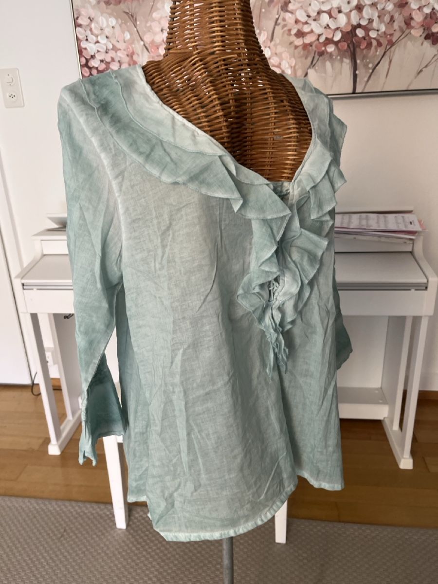 Nile Camicette: Bluse, Nile, Türkis mit Rüschen, M – Usato da Solothurn venduto da Bobesch08 5
