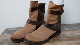Manas Stiefelette Rauleder Schlangenleder beige braun
