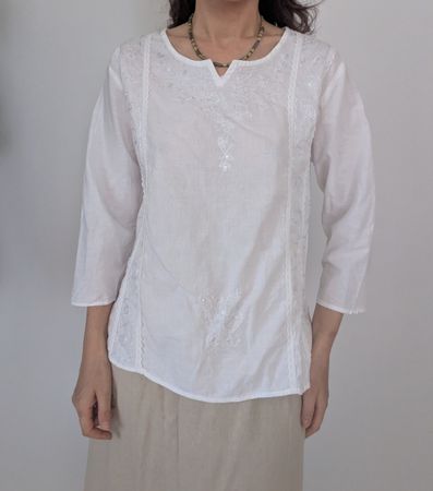 Weiss Top Damen Grösse 36, 100% Baumwolle bestickt