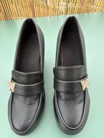Damen Loafer Schwarz Gr. 41 mit Absatz & Schmetterling