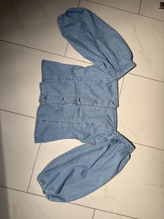 Damen Jeansbluse hellblau mit Puffärmeln guter Zustand
