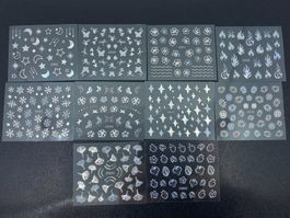 3D Silber Cartoon NailArt Sticker Set mit 10 Bögen No1