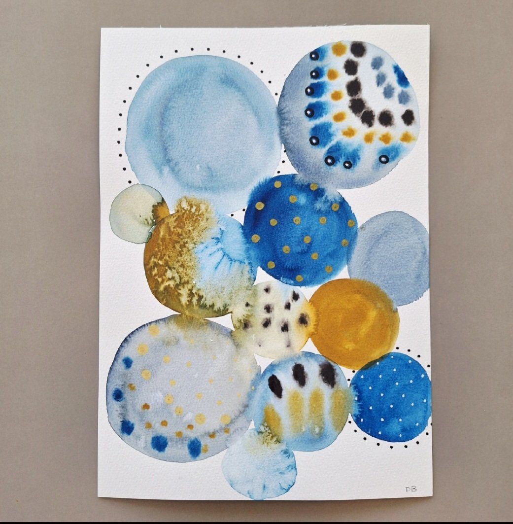 Foto & Immagini: Aquarell Original Abstrakt - A4 - blau / ocker – Nuovo (secondo la descrizione) da Basel venduto da Kunterbunt12