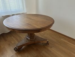 Runder Tisch massiv Holz mit Rollen antike Möbel