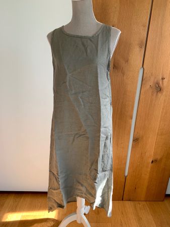 Made in Italy -  langes Vokuhila Leinenkleid Khaki Gr. S/M