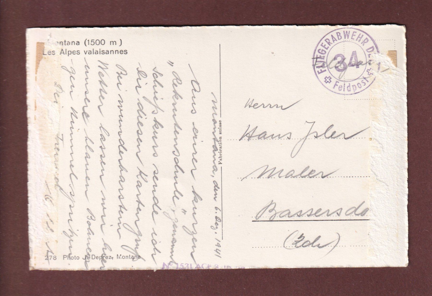 Ansichtskarten: MONTANA - 1941 Feldpost – Gebraucht aus Pully von nicecards-shop 1