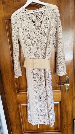 Kleid Grösse L beige Spitze mit Gürtel, Sommerlich! (5