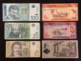 Banknoten Set Serbien Sri Lanka Mauritius 6 Scheine