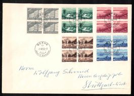 1955 Pro Patria Serie im 4er-Block auf FDC französisch