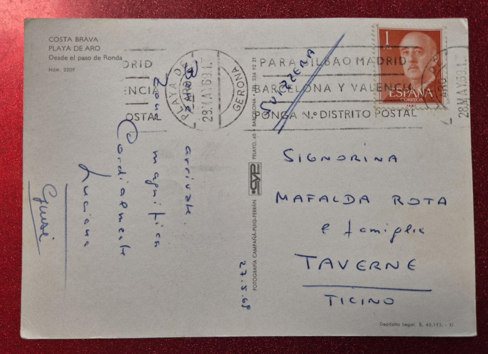 Ansichtskarten: Costa Brava Playa de Aro 1969 – Gebraucht aus Melchnau von Arthurius 1