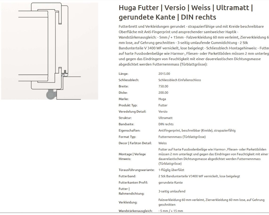 Portes: Türfutter HUGA – Neuf (Voir description) à Aarwangen par Chaos2.0