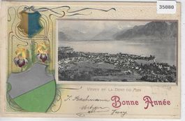 Vevey et la Dent du Midi - Bonne Annee - Präge-Litho