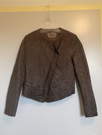 Veste motard brodée en similicuir marron Zara