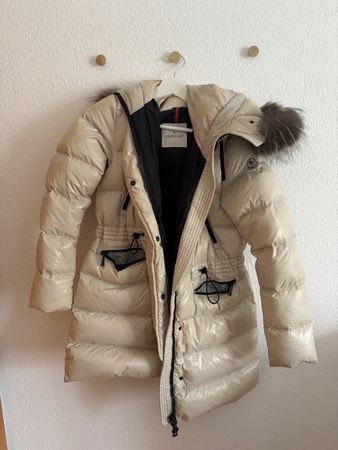 Moncler Aphroti Daunenmantel Beige Gr. 0 mit Fellkapuze