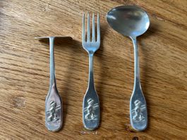 E.P.N.S. altes erstes Kinder Besteck Silber Schornsteinfeger