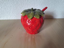 Zucker Schüssel Erdbeere mit Deckel und Löffel