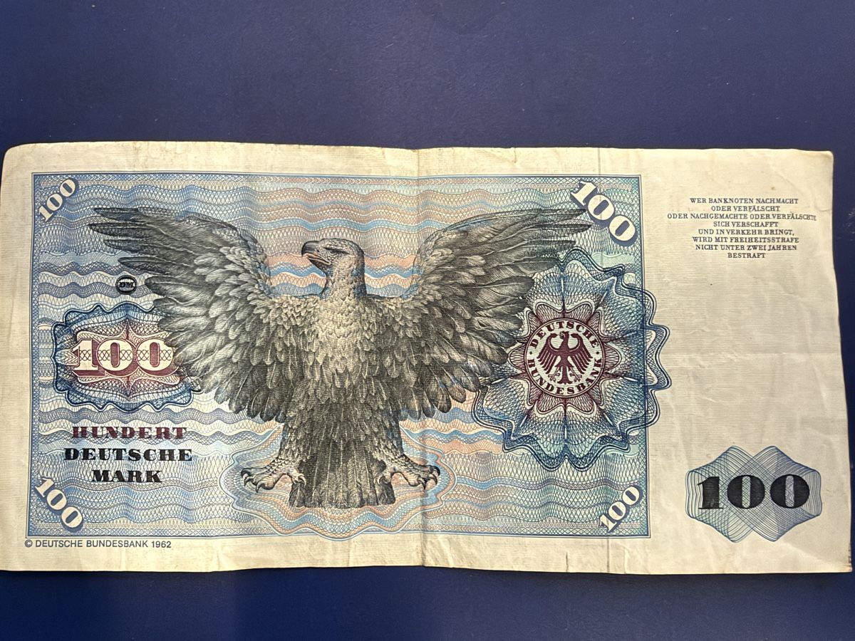 Banknoten: 100 Deutsche Mark Banknote gebrauchter Zustand – Gebraucht aus Strengelbach von RaenAntikDesign 1