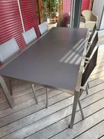 Gartentisch mit 6 Stühlen Metall und Stoff dunkelgrau