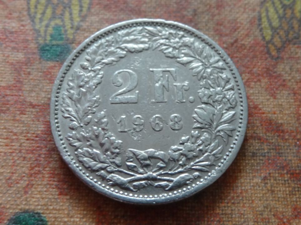 Alle Münzen: 2 Fr. 1968  Sans/Ohne  "B"  (E) – Gebraucht aus Romanel-sur-Lausanne von Swift13