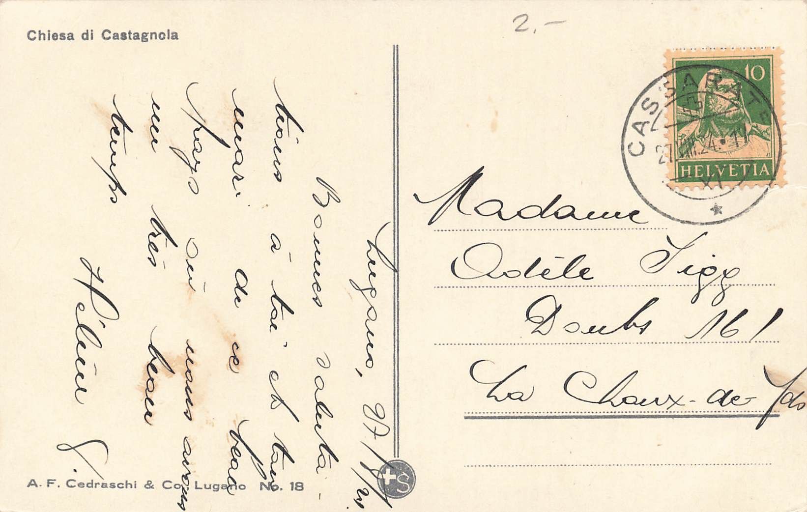 Ansichtskarten: Castagnola – Gebraucht aus Biasca von Blenio71 1