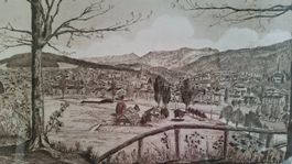 Hans Zollinger Orig. Radierung 13/50 Zürichsee vergoldet