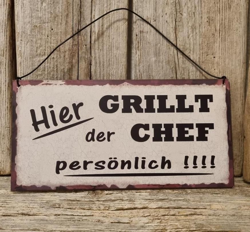 Insegne: Schild "Hier grillt der Chef persönlich" Deko neu – Nuovo e nell'imballaggio originale da gränichen venduto da Bijou5722