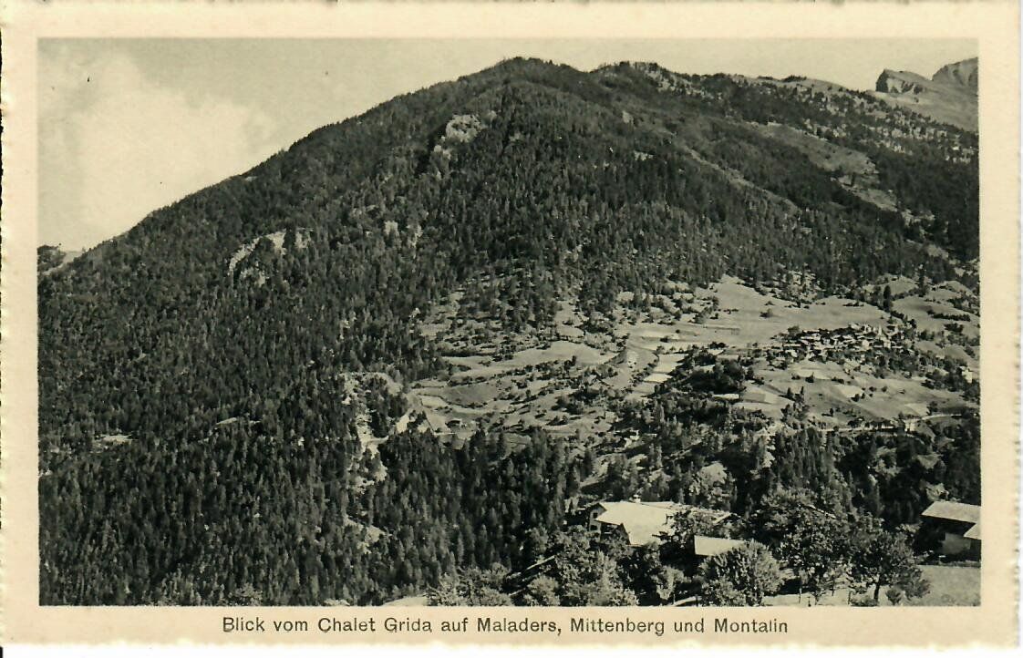 Ansichtskarten: Blick vom Chalet Grida auf Maladers, Mittenberg und Montalin – Gebraucht aus Hochdorf von Ziegel-16