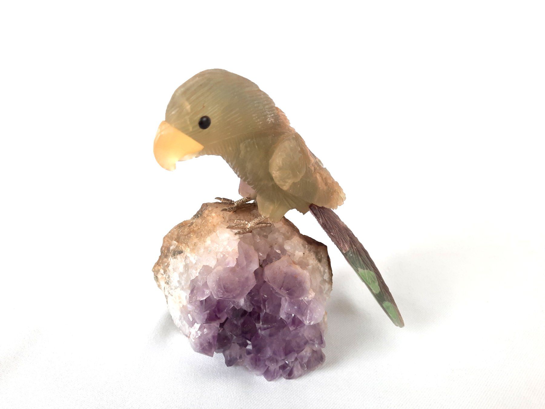 Minerali & Pietre curative: Papagei auf Amethyst-Cluster – Usato da Beinwil am See venduto da Restwert_Beinwil 4