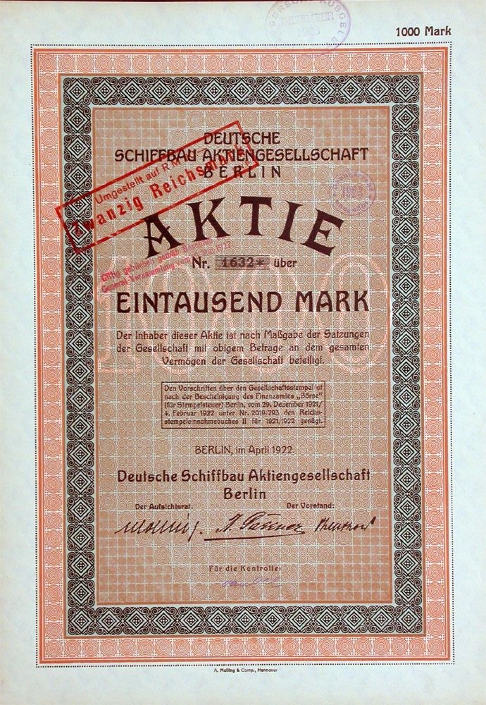 Documenti: Deutsche Schiffbau AG, Berlin - 1922 – Usato da Solothurn venduto da Sgasche