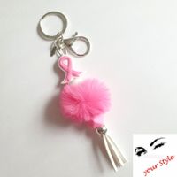1 Taschen-/Schlüssel-Anhänger "PINK RIBBON" mit Fell Pompom