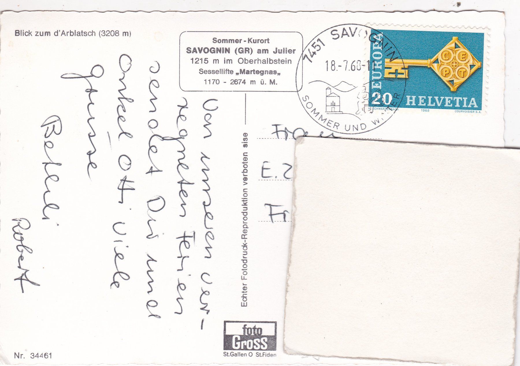 Cartoline postali: Savognin Blick zum d' Arblatsch 1968 – Usato da Herisau venduto da Lisegrat2008 1