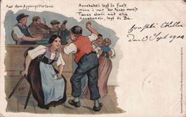 Appenzell Volksmusik-Postkarte, 1904, Tanz, Fröhliche Leute