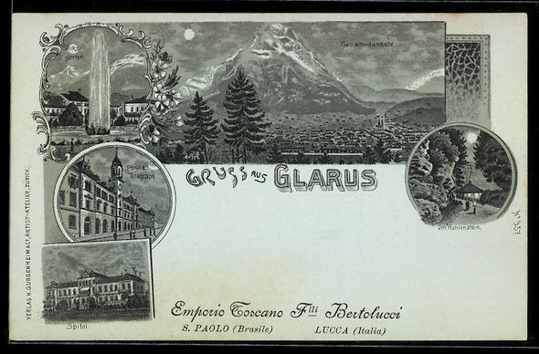 Ansichtskarten: Mondschein-Lithographie Glarus, Post, Te – Gebraucht aus Berlin von bartko-reher