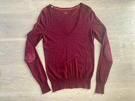 Kookai Damenpullover, weinrot, Gr. 1, V-Ausschnitt
